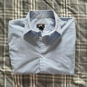 Men’s small blue and white stripped dress shirt